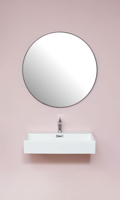 Rundt spejl med Sort metalramme - 90 cm