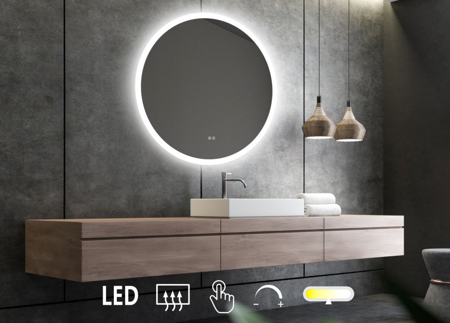 NY Sandra 4 Spejl med LED lys, antidamp, farveskift og dmpning - flere strrelser