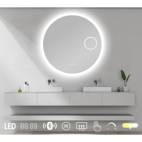 NY Sandra 7 Spejl med LED lys - kosmetikspejl - antidamp - bluetooth - farveskift - ur