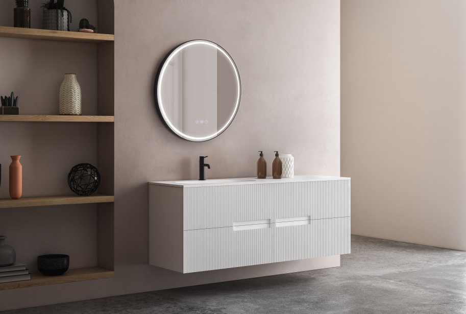 Santiago 3 Rundt Spejl med Sort Ramme - LED frontlight, dmpning, farveskift og varme - 2 strrelser