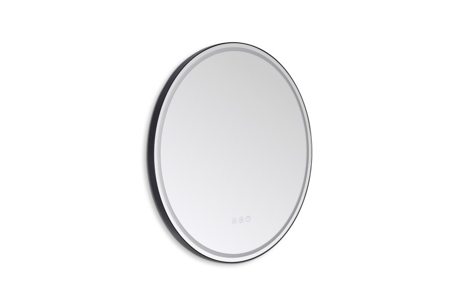 Santiago 3 Rundt Spejl med Sort Ramme - LED frontlight, dmpning, farveskift og varme - 2 strrelser