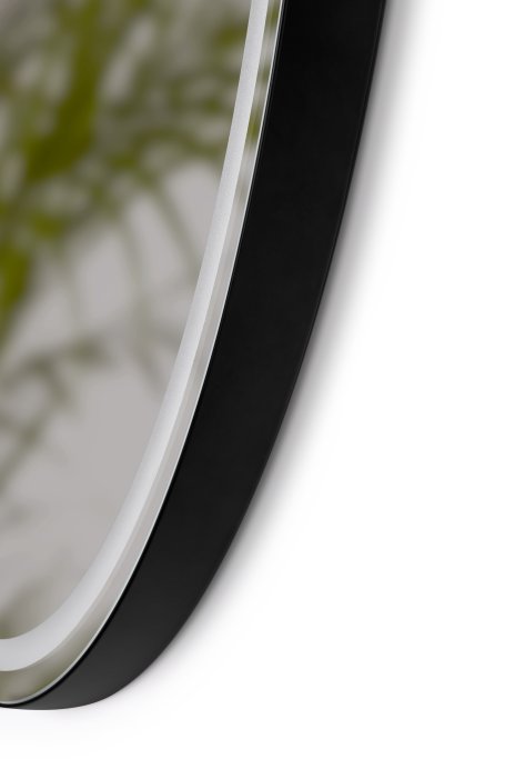 Santiago 3 Rundt Spejl med Sort Ramme - LED frontlight, dmpning, farveskift og varme - 2 strrelser