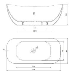 Sofia  Fritstende badekar - 180x80 cm