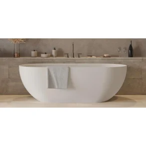 Dera 170 cm fritstende badekar - Gr/Mat Hvid - Solid Surface