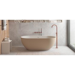 Dera 150 cm fritstende badekar - Gr/Mat Hvid - Solid Surface