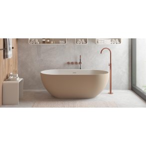 Dera 150 cm fritstende badekar - Gr/Mat Hvid - Solid Surface