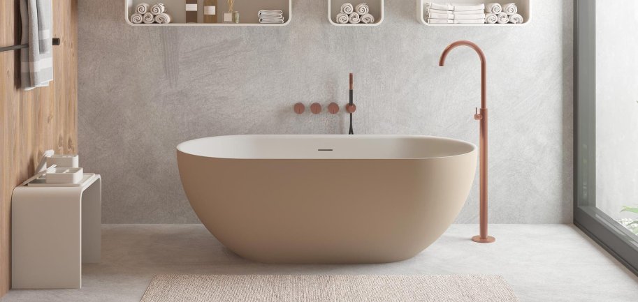 Dera 150 cm fritstende badekar - Gr/Mat Hvid - Solid Surface