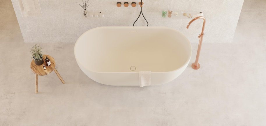 Dera 150 cm fritstende badekar - Mat Hvid - Solid Surface