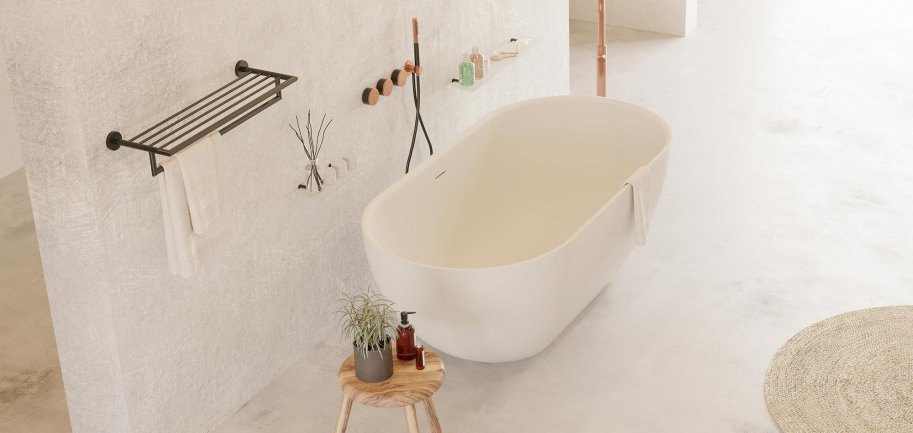 Dera 150 cm fritstende badekar - Mat Hvid - Solid Surface