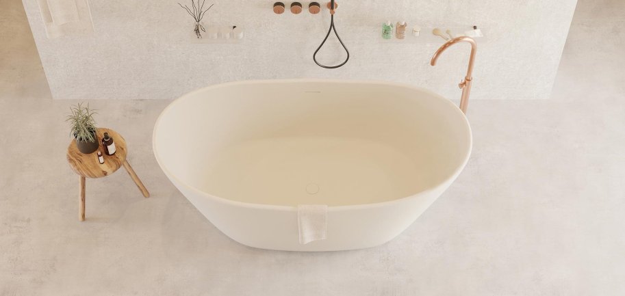 Seal 163 cm fritstende badekar - Mat Hvid - Solid Surface