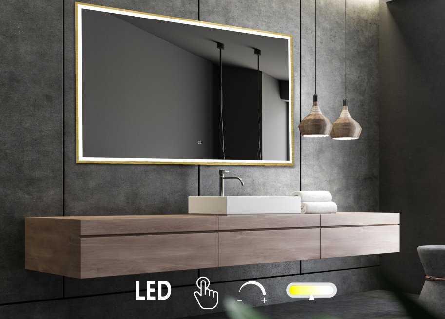 NY Tanja 2 Spejl med LED lys og Messing ramme - Mange strrelser