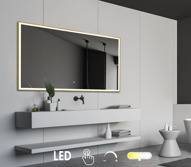 NY Tanja 2 Spejl med LED lys og Messing ramme - Mange strrelser