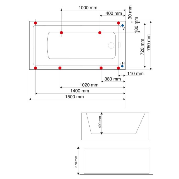 Neptun Topas badekar - 3 strrelser