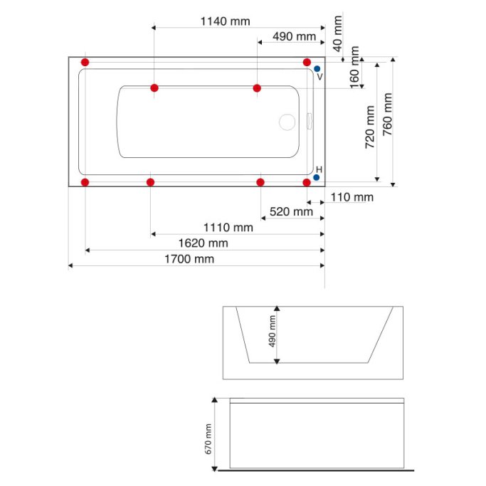 Neptun Topas badekar - 3 strrelser
