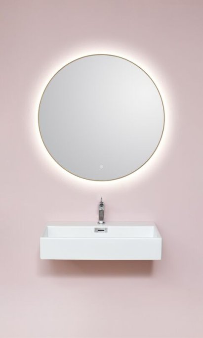 Toscana Spejl 90 - Rund model - Brstet messing ramme - LED Backlight og Varme