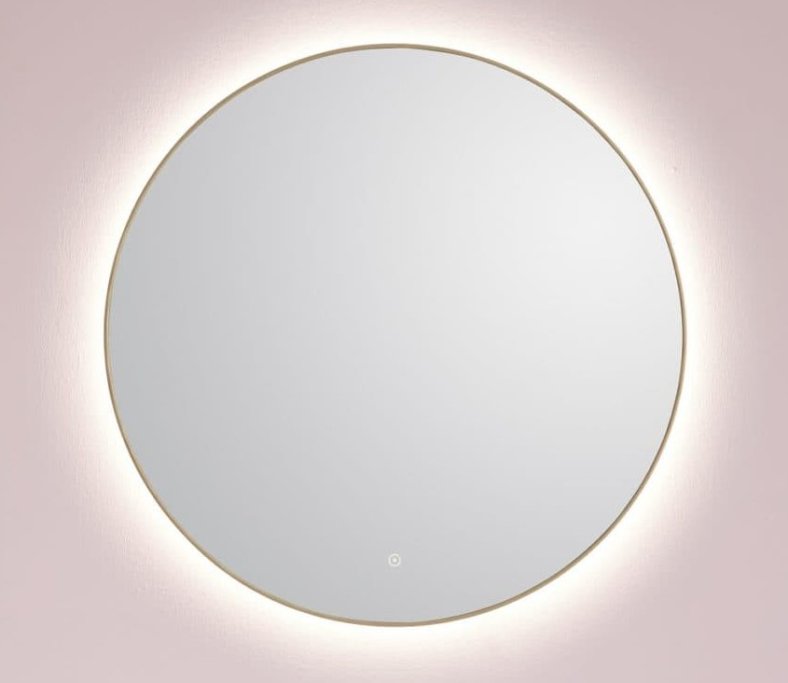 Toscana Spejl 90 - Rund model - Brstet messing ramme - LED Backlight og Varme