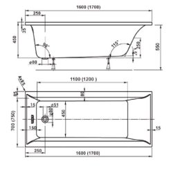 Balneo Verona rektangulrt badekar, flere strrelser
