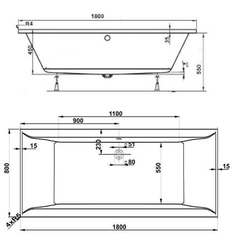 Balneo Verona rektangulrt badekar, flere strrelser