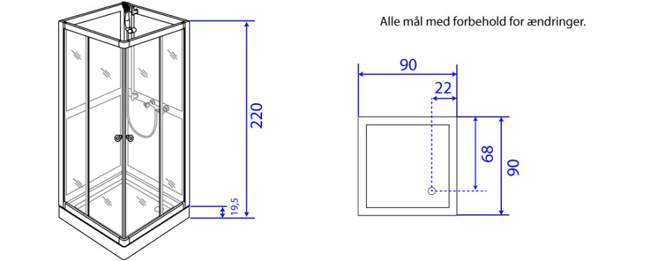 Brusekabine ART - Firkantet - 2 st�rrelser