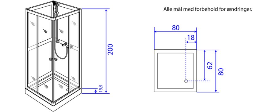 Brusekabine ART - Firkantet - 2 st�rrelser