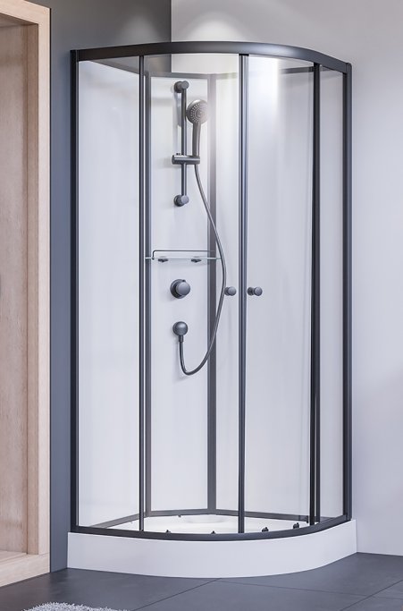 Breuer BR200 - Black edition - Afrundet brusekabine m. skyded�re - 90 x 90 cm