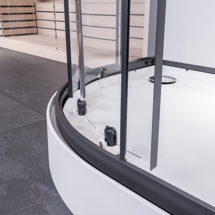 Breuer BR200 - Black edition - Afrundet brusekabine m. skyded�re - 90 x 90 cm