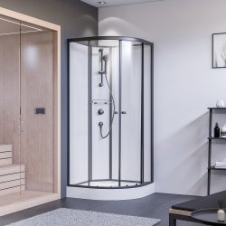 Breuer BR200 - Black edition - Afrundet brusekabine m. skyded�re - 90 x 90 cm