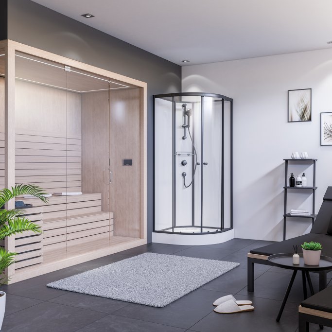 Breuer BR200 - Black edition - Afrundet brusekabine m. skyded�re - 90 x 90 cm