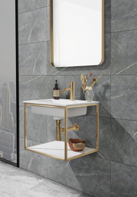 Como mbelst 50x 40 cm - Brstet messing stativ - Hndvask i Solid Surface