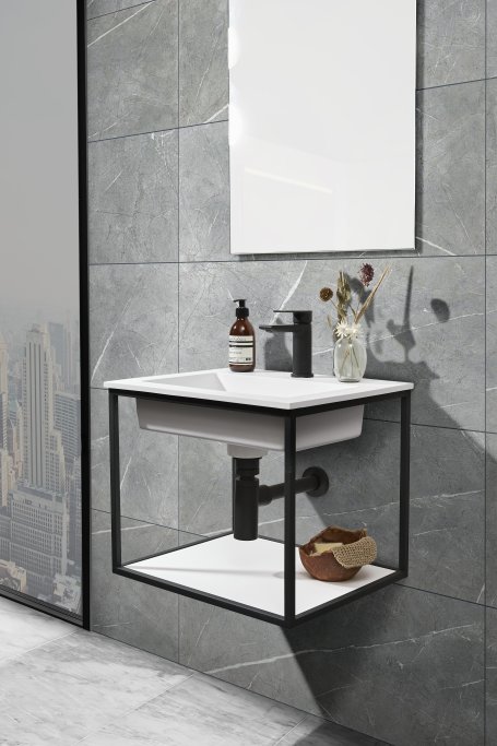 Como mbelst 50x 40 cm - Sort stativ - Hndvask i Solid Surface