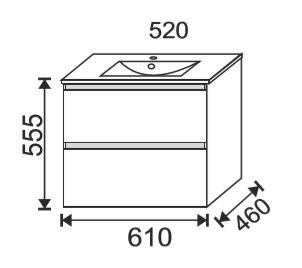Balneo Devon 60 cm - Badmbel m. skuffer - Hvid Hjglans
