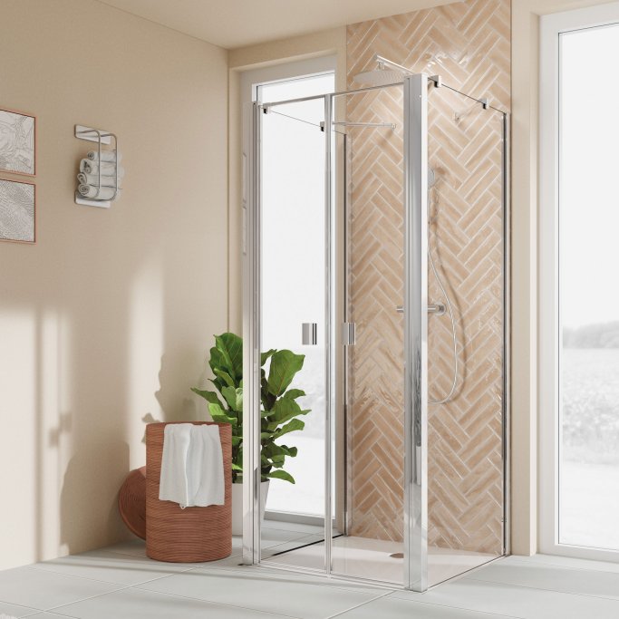 BREUER - ELANA 2.0 - U-kabine med 2 d�re og faste sider - Firkantede profiler