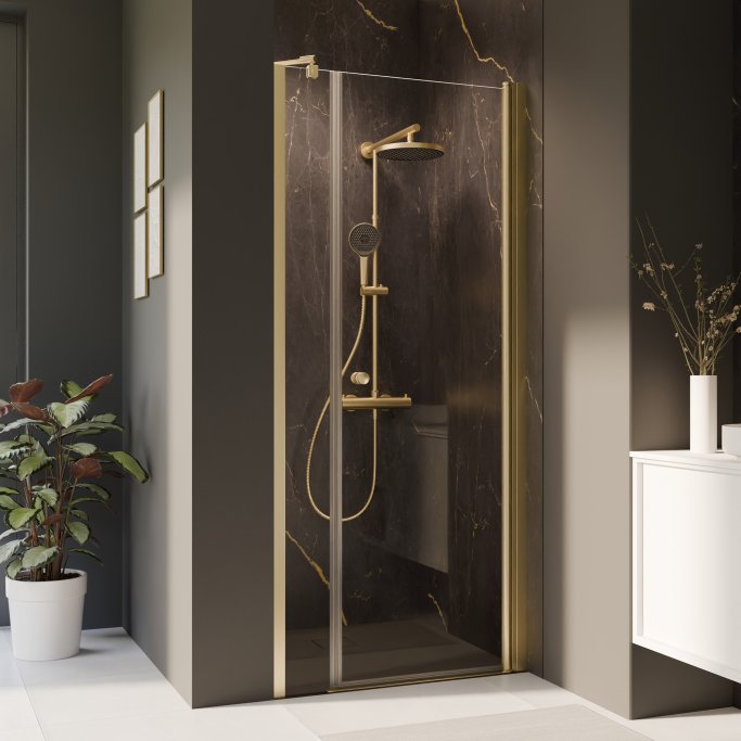 BREUER - ELANA 2.0  - Nichedr m. fast panel - Guld/Messing profiler - Klart Glas - Flere strrelser