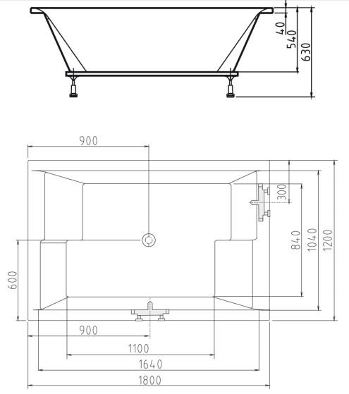 Laura 180x120 cm spabad til indbygning