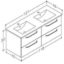 Limone 121 cm - med  4 skuffer og dobbeltvask - 3 varianter
