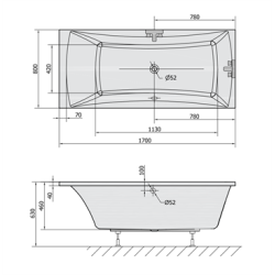 Lotte rektangulrt badekar, 2 strrelser