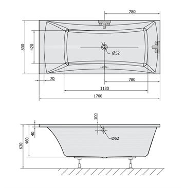 Lotte rektangulrt badekar, 2 strrelser