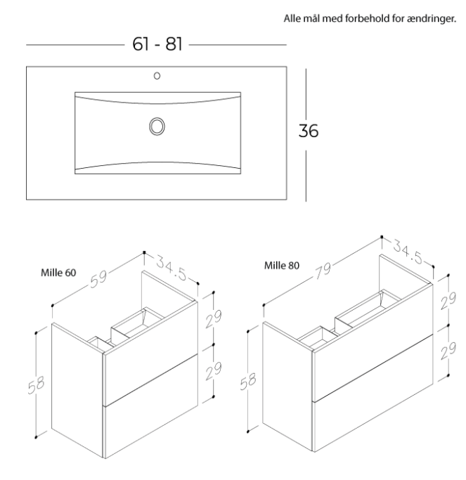 Mille - Slim 80 cm Mbelst - Mathvid - med porcelnvask