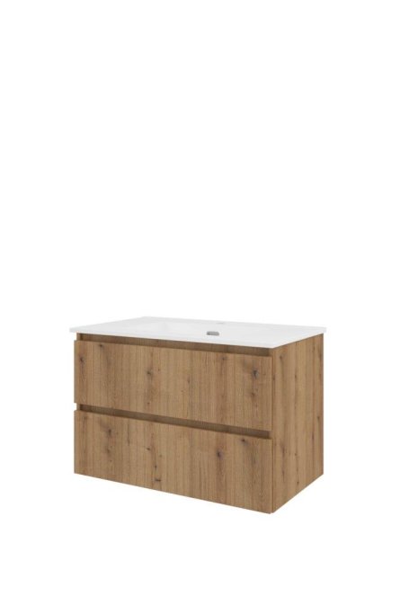 Proline 80 cm - Badmbel med lodrette lameller - 2 skuffer - Inkl. porceln vask - Flere Farver