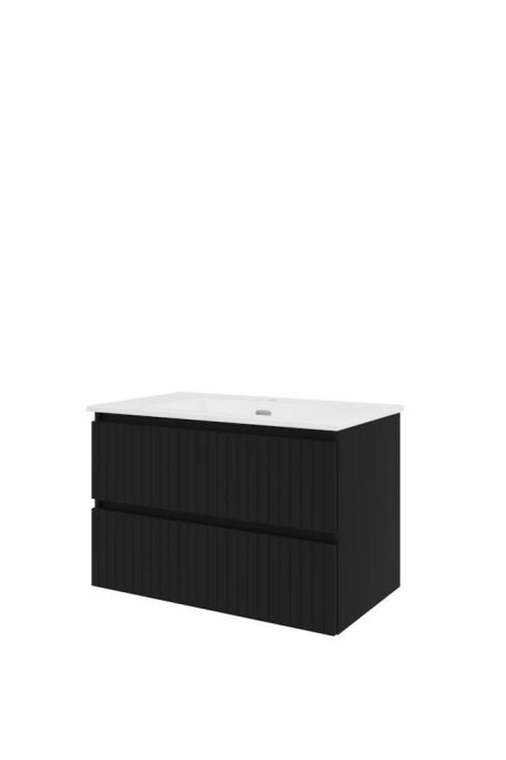 Proline 80 cm - Badmbel med lodrette lameller - 2 skuffer - Inkl. porceln vask - Flere Farver