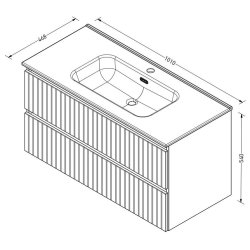 Proline 100 cm - Badm�bel med lodrette lameller - 2 skuffer - Inkl. porcel�n vask - Flere Farver