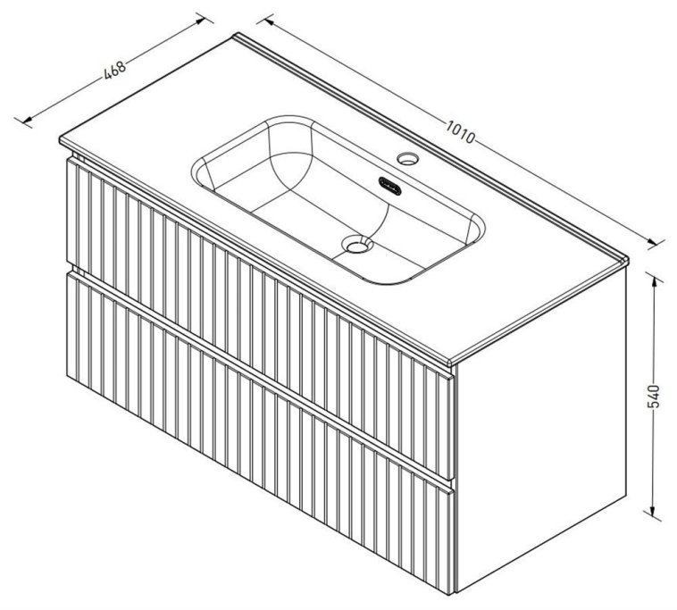 Proline 100 cm - Badm�bel med lodrette lameller - 2 skuffer - Inkl. porcel�n vask - Flere Farver