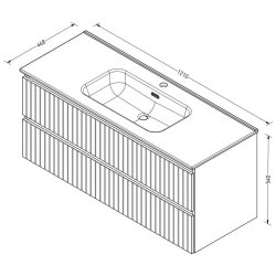 Proline 120 cm - Badmbel med lodrette lameller - 2 skuffer - Inkl. porceln vask - Flere Farver