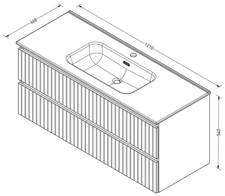 Proline 120 cm - Badmbel med lodrette lameller - 2 skuffer - Inkl. porceln vask - Flere Farver