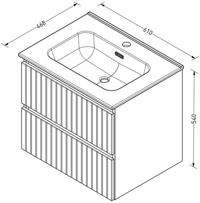 Proline 60 cm - Badmbel med lodrette lameller - 2 skuffer - Inkl. porceln vask - Flere Farver