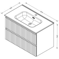 Proline 80 cm - Badmbel med lodrette lameller - 2 skuffer - Inkl. porceln vask - Flere Farver