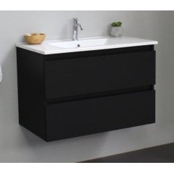 Online 80 cm - Badmbel pakke - Inkl. porceln vask - Mat Sort - USAMLET