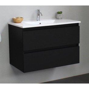 Online 80 cm - Badmbel pakke - Inkl. porceln vask - Mat Sort - USAMLET