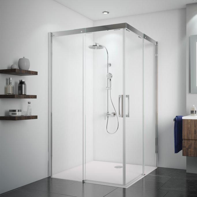 BREUER - PANORAMA Firkantet brusehjrne m. skydedre - Soft Close - Mange varianter