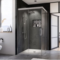 BREUER - PANORAMA Firkantet brusehjrne m. skydedre - Soft Close - Mange varianter